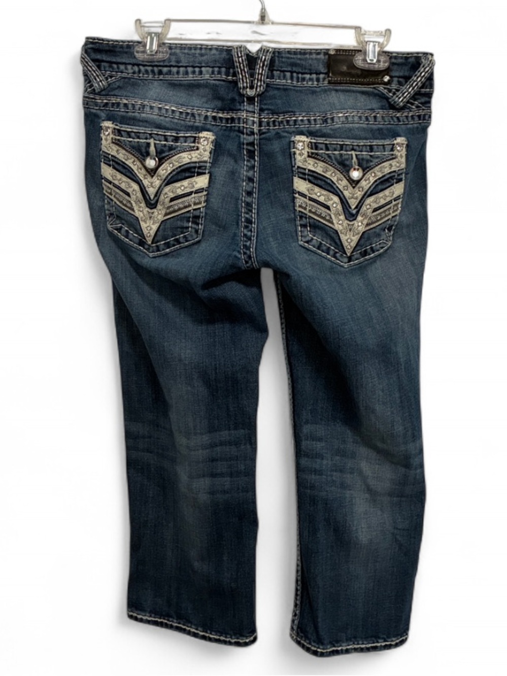 Vigoss Dallas Embellished Pocket Low-Rise Capri Blue Jeans